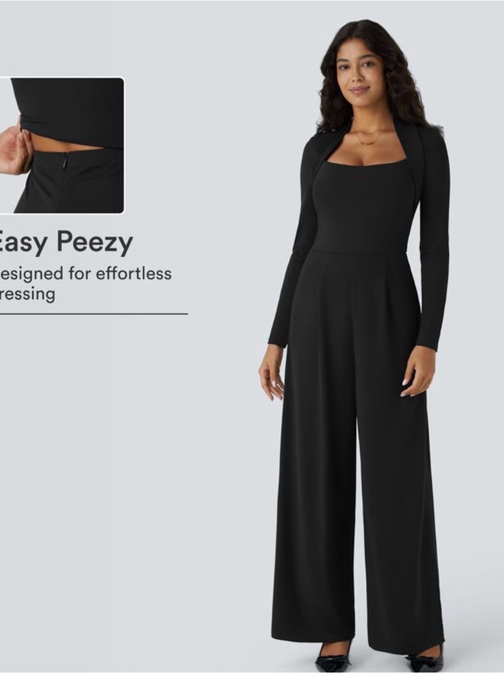 Halara Long Sleeve Pocket Wide Leg Jumpsuit-Easy Peezy- Size large - Picture 2 of 6